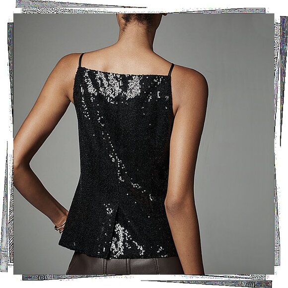 NWT: Black Square Neck Button Down Sequin Top (S) by Sunday in Brooklyn - Picture 4 of 4